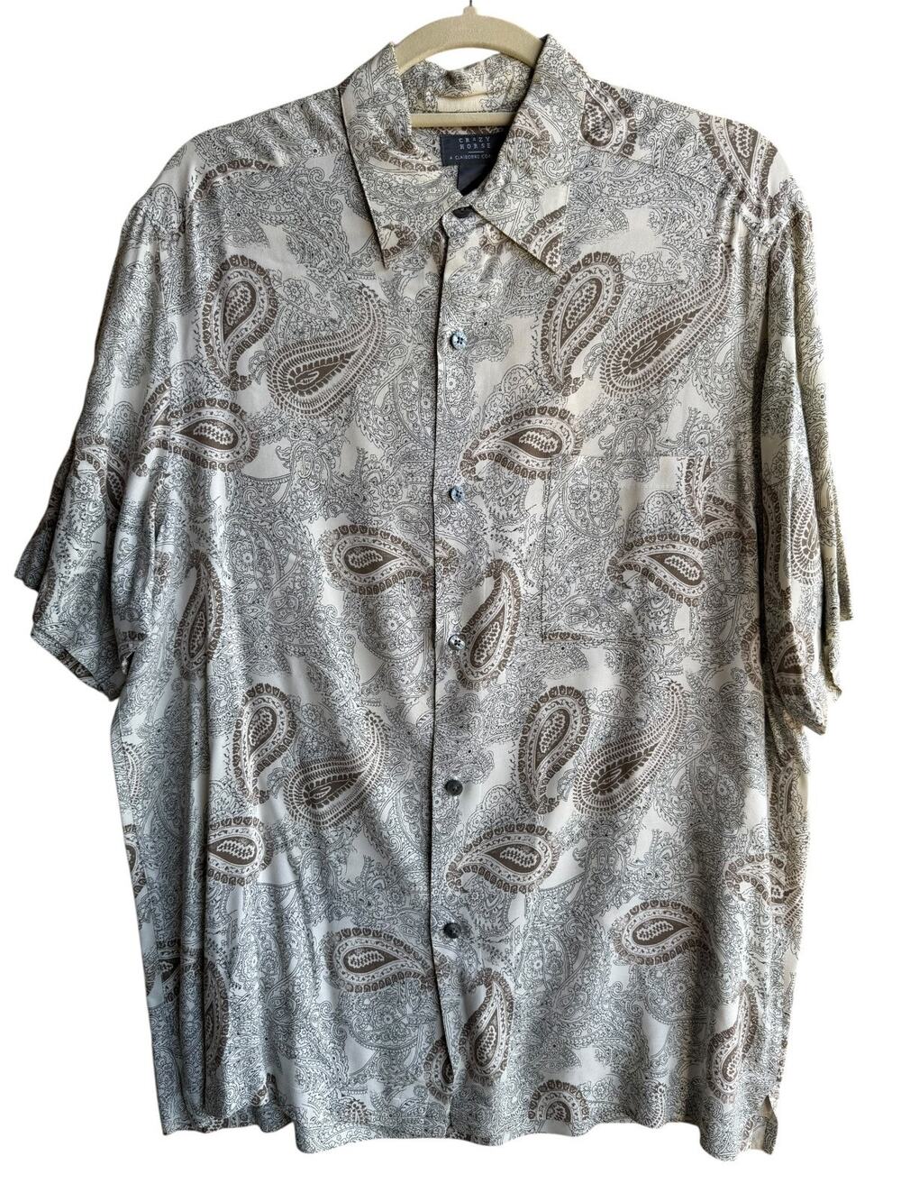 Crazy Horse 90s Men’s Gray Paisley Hawaiian Short Sleeve Button-Up Shirt LARGE